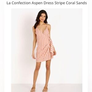 La Confection Aspen Striped wrap dress size S, coral, NWT, adjustable straps